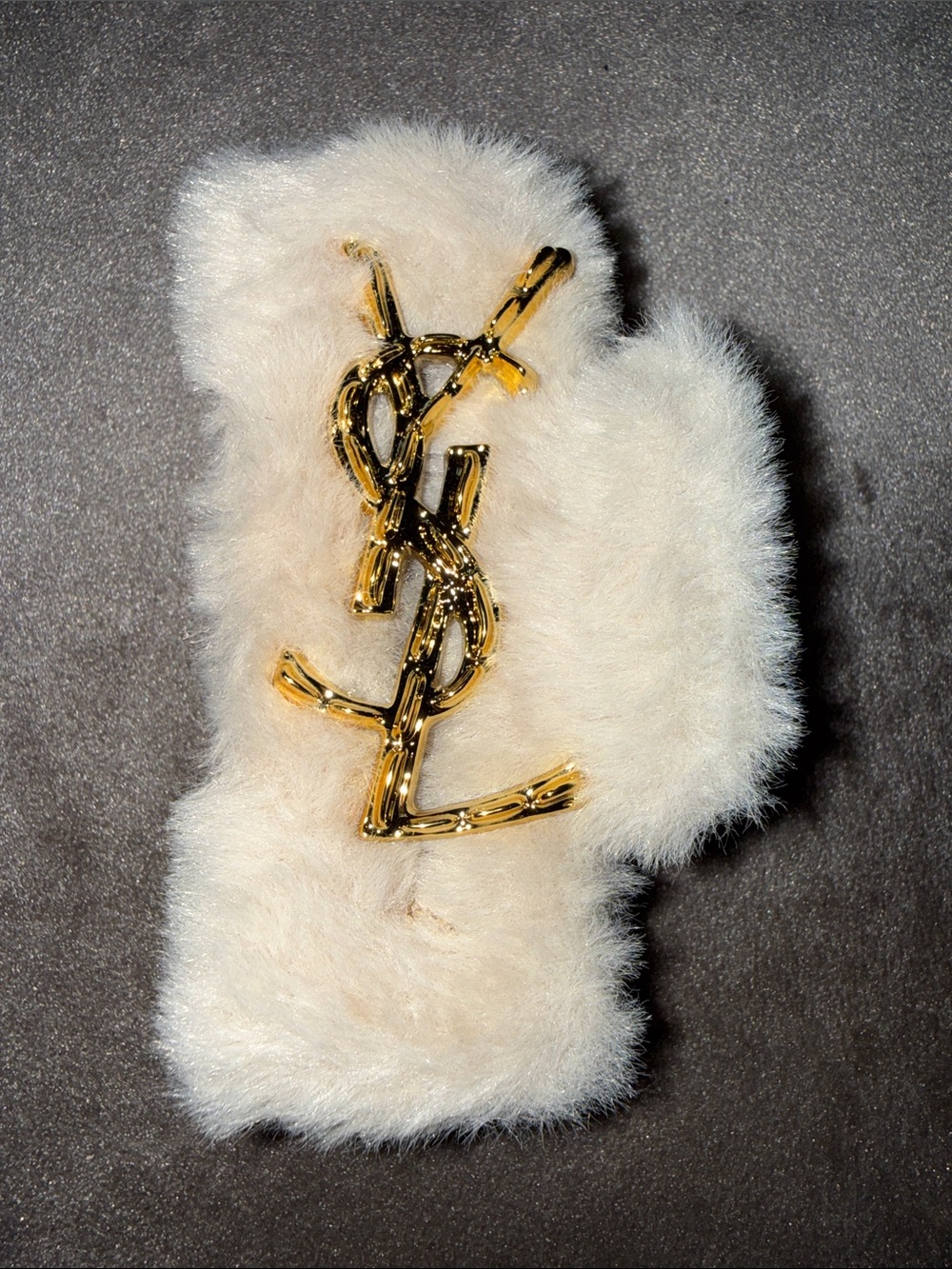 YSL Fur Lobster Claw Clip Cream Gold